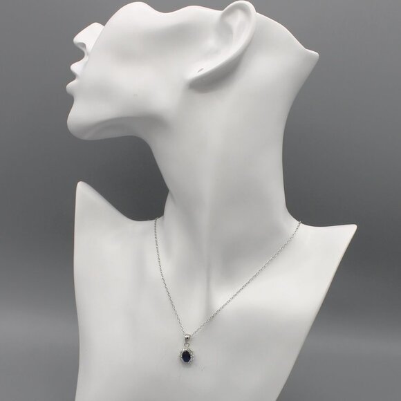 Jewelry pendant necklace sapphire color 925 sterling silver elegant beautiful - Picture 3 of 8